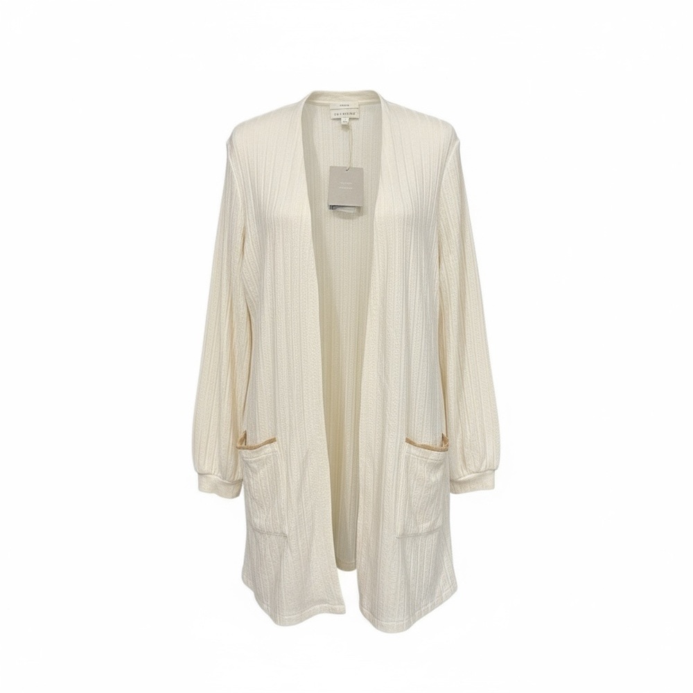 Blu Pepper Cream Open-Front Ribbed Cardigan - Picture 2 of 4